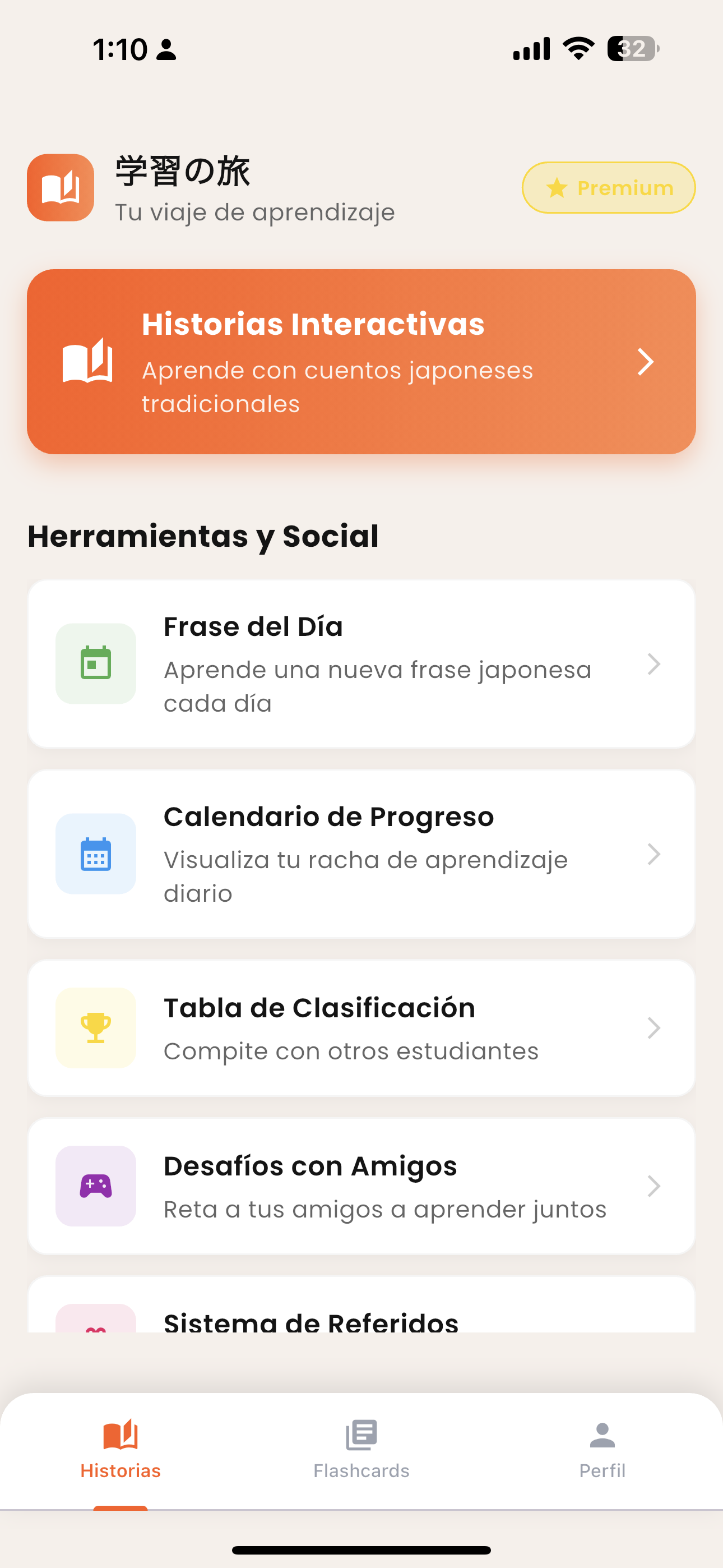 Lista de historias disponibles